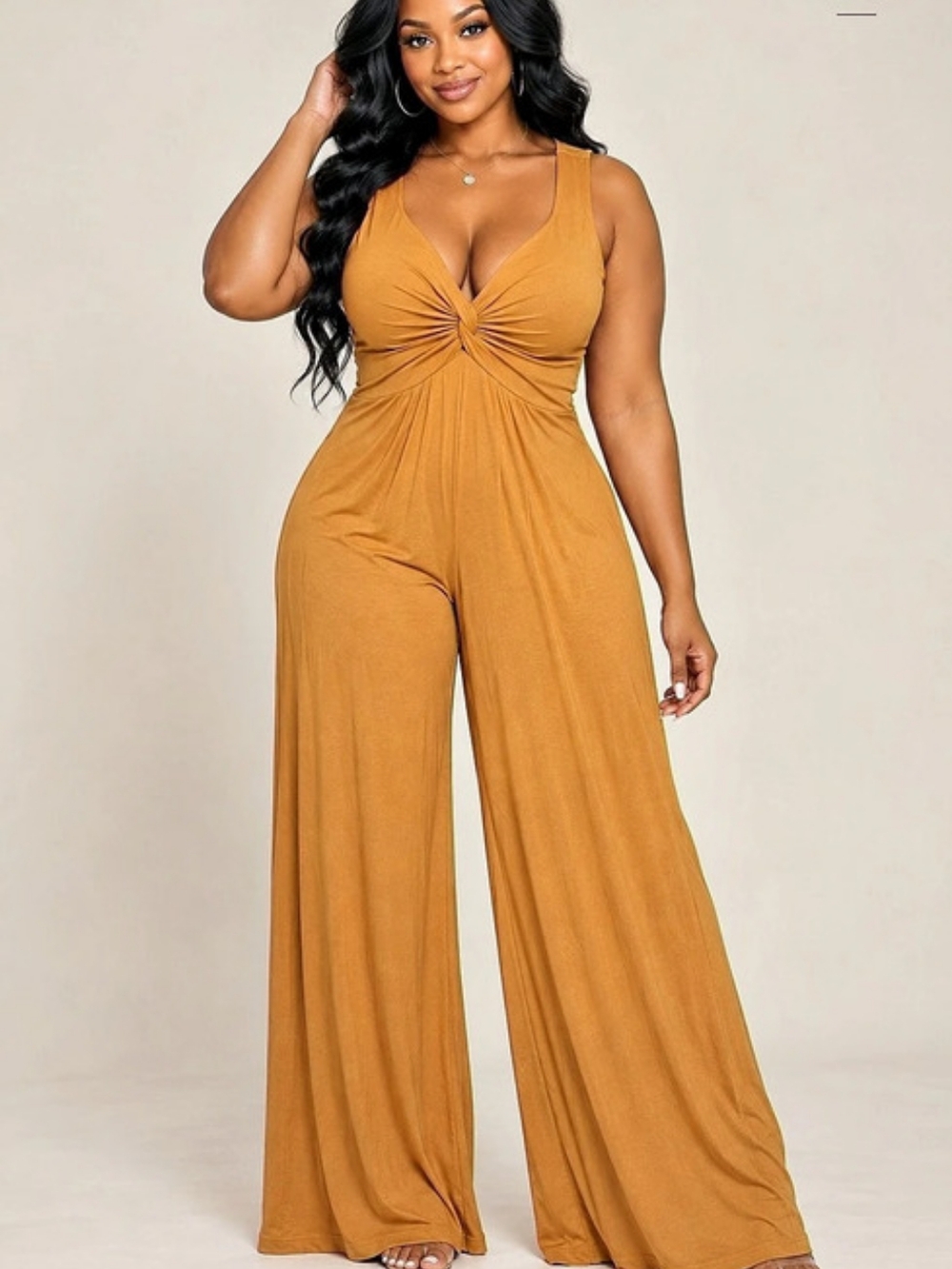 Fashion Nova Don't Doubt Me Jumpsuit Wide Leg Mustard Large NWT